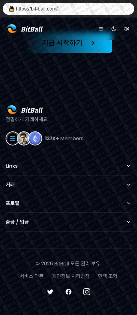 이 사진은 담덕법률사무소에서 캡쳐해둔 사칭(BitBall) 웹사이트 캡쳐 사진이며 URL은 bit-ball.com 입니다.
