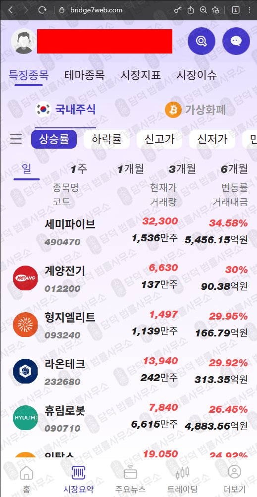 이 사진은 담덕법률사무소에서 캡쳐해둔 검증(BRIDGE7) 웹사이트 캡쳐 사진이며 URL은 bridge7web.com 입니다.