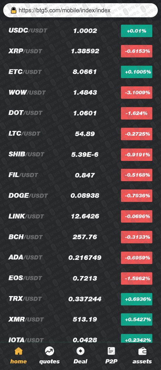 이 사진은 담덕법률사무소에서 캡쳐해둔 사칭(BTG SGX) 웹사이트 캡쳐 사진이며 URL은 btg5.com 입니다.