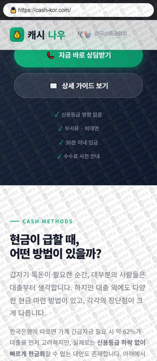 이 사진은 담덕법률사무소에서 캡쳐해둔 캐시(PIN) 웹사이트 캡쳐 사진이며 URL은 cash-kor.com 입니다.