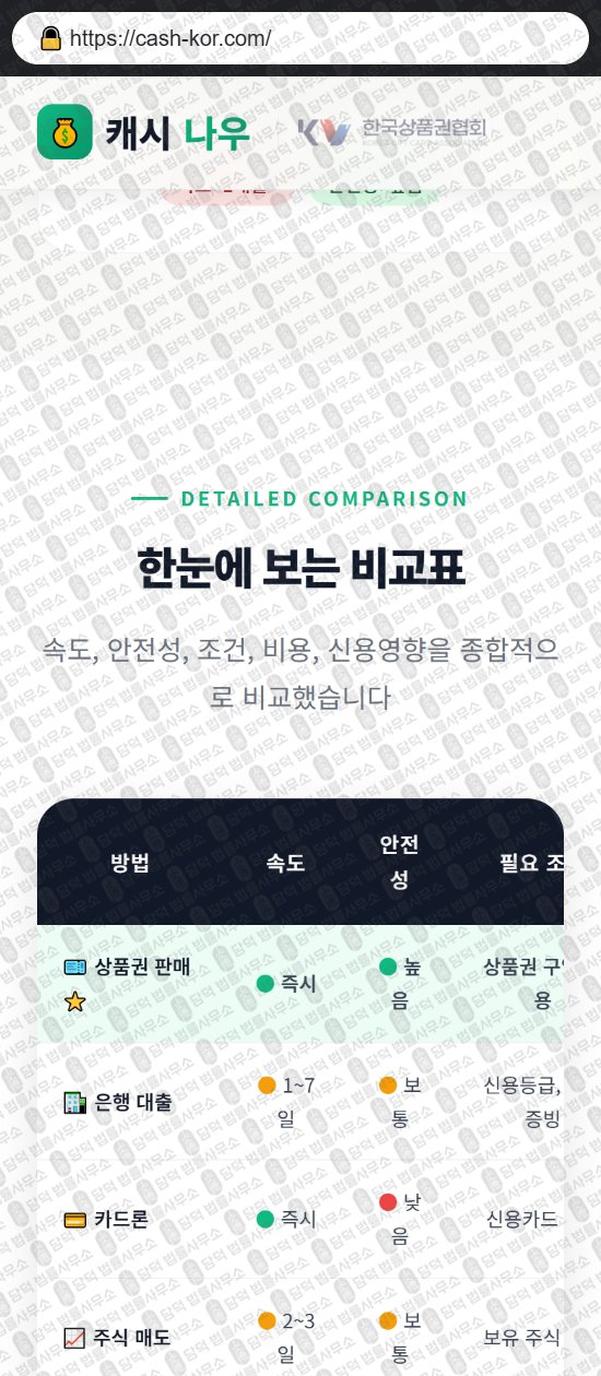 이 사진은 담덕법률사무소에서 캡쳐해둔 캐시(PIN) 웹사이트 캡쳐 사진이며 URL은 cash-kor.com 입니다.