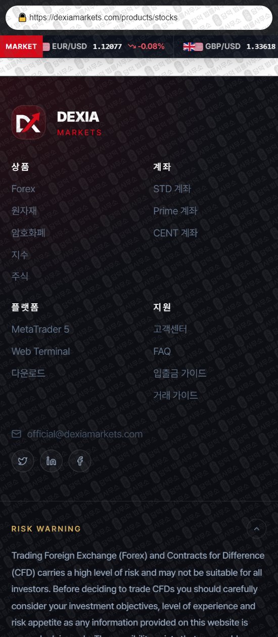 이 사진은 담덕법률사무소에서 캡쳐해둔 덱시아마켓(DEXIA Markets) 웹사이트 캡쳐 사진이며 URL은 dexiamarkets.com 입니다.