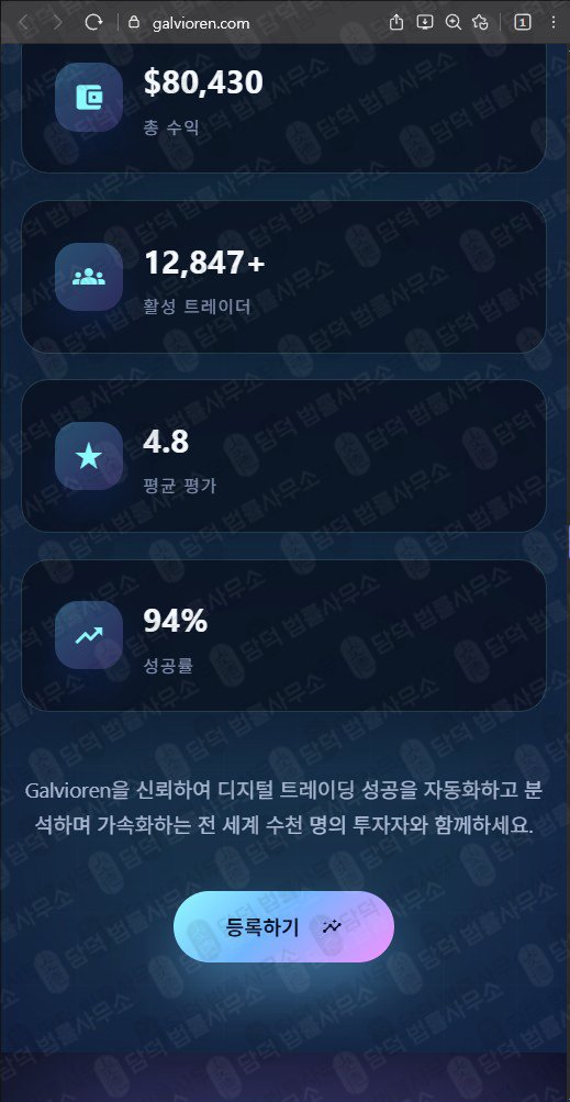 이 사진은 담덕법률사무소에서 캡쳐해둔 트레이딩(Galvioren) 웹사이트 캡쳐 사진이며 URL은 galvioren.com 입니다.