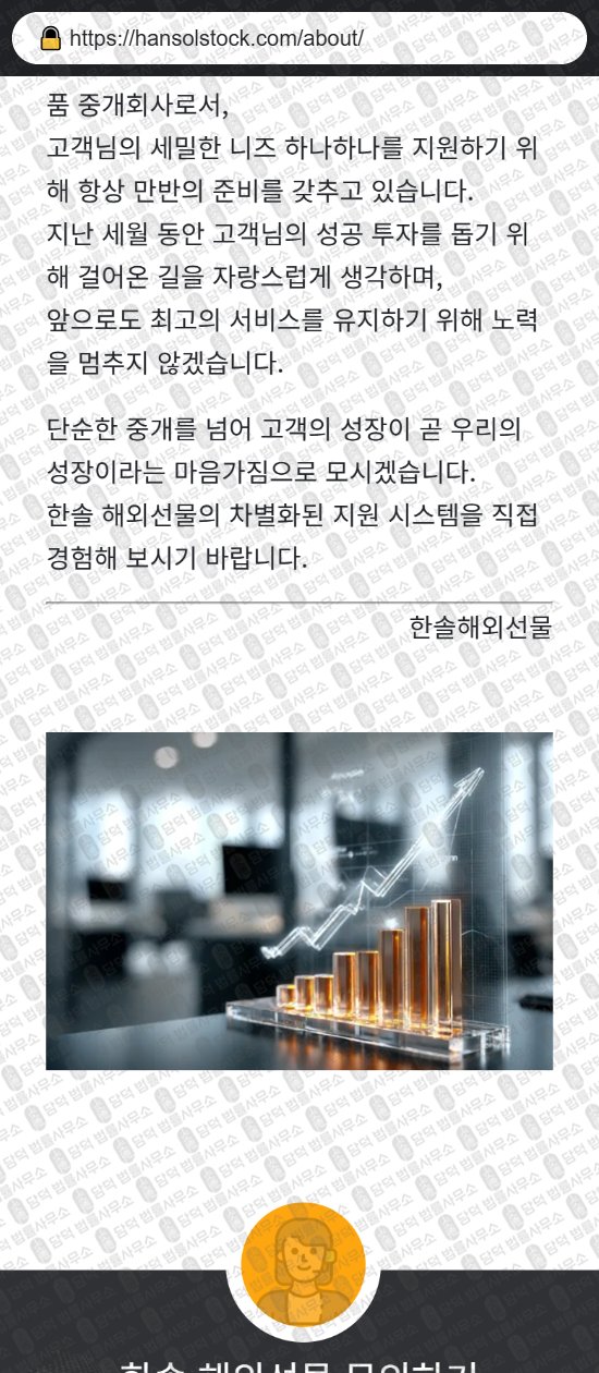 이 사진은 담덕법률사무소에서 캡쳐해둔 한솔해외선물(HANSOL) 웹사이트 캡쳐 사진이며 URL은 hansolstock.com 입니다.