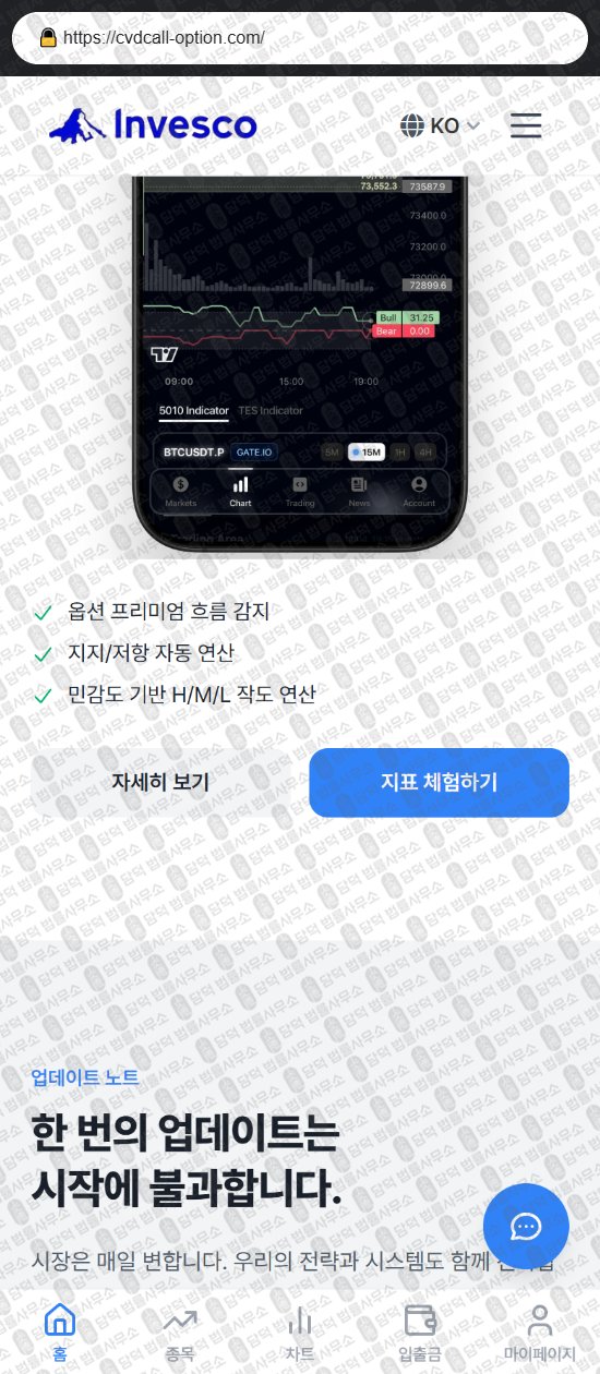 이 사진은 담덕법률사무소에서 캡쳐해둔 사칭(INVESCO) 웹사이트 캡쳐 사진이며 URL은 cvdcall-option.com 입니다.