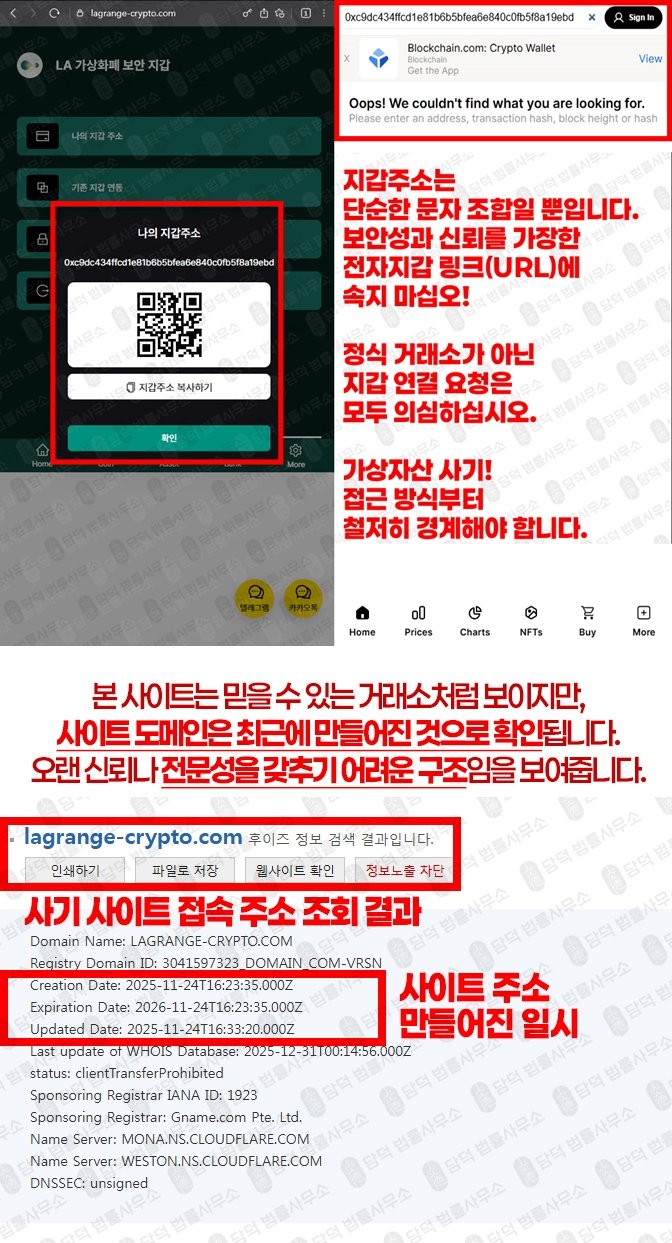 이 사진은 담덕법률사무소에서 캡쳐해둔 라그랑주(LA Wallet) 웹사이트 캡쳐 사진이며 URL은 lagrange-crypto.com 입니다.