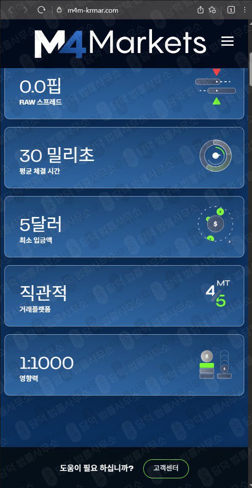 이 사진은 담덕법률사무소에서 캡쳐해둔 검증(M4 Markets) 웹사이트 캡쳐 사진이며 URL은 m4m-krmar.com 입니다.