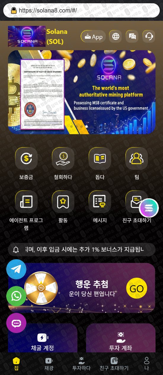 이 사진은 담덕법률사무소에서 캡쳐해둔 사칭(Solana) 웹사이트 캡쳐 사진이며 URL은 solana8.com 입니다.