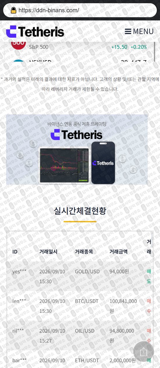 이 사진은 담덕법률사무소에서 캡쳐해둔 테더리스(Tetheris) 웹사이트 캡쳐 사진이며 URL은 ddn-binans.com 입니다.