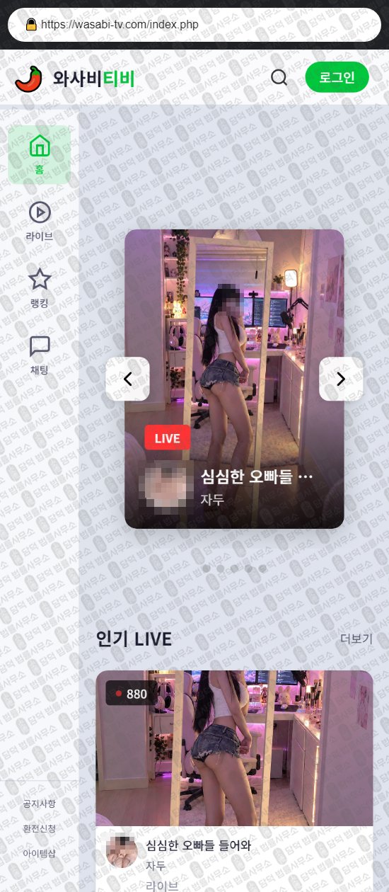 이 사진은 담덕법률사무소에서 캡쳐해둔 와사비티비(URL) 웹사이트 캡쳐 사진이며 URL은 wasabi-tv.com 입니다.