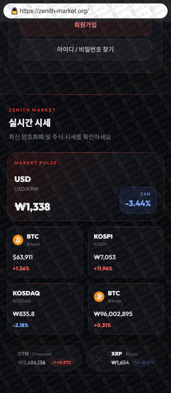 이 사진은 담덕법률사무소에서 캡쳐해둔 제니스(ZENITH MARKET) 웹사이트 캡쳐 사진이며 URL은 zenith-market.org 입니다.